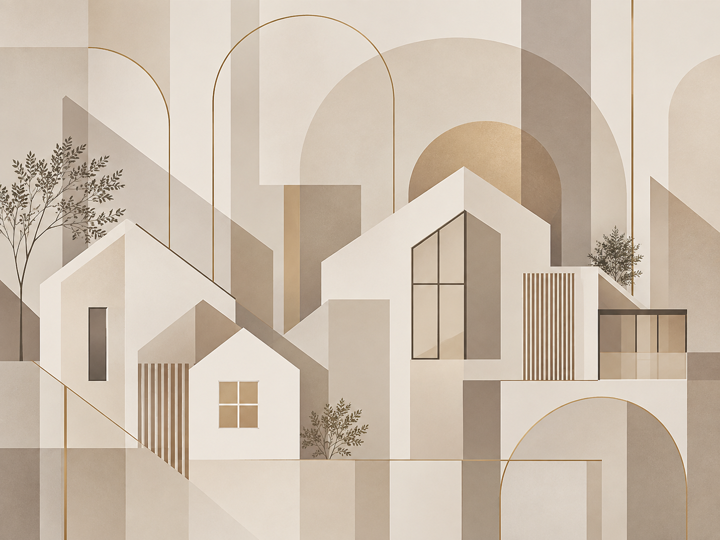 Minimal House Geometry — Emlak ofisi Duvar Kağıdı (TS-RE-006) – görsel 2