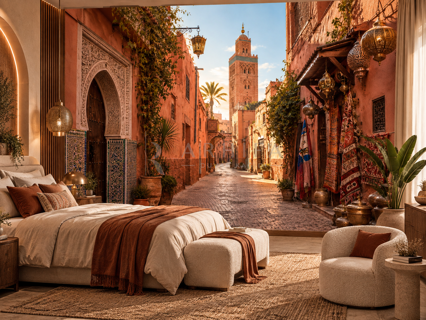 Marrakech — Moroccan Streets - Dokulu Duvar Kağıdı (CT-014) görsel