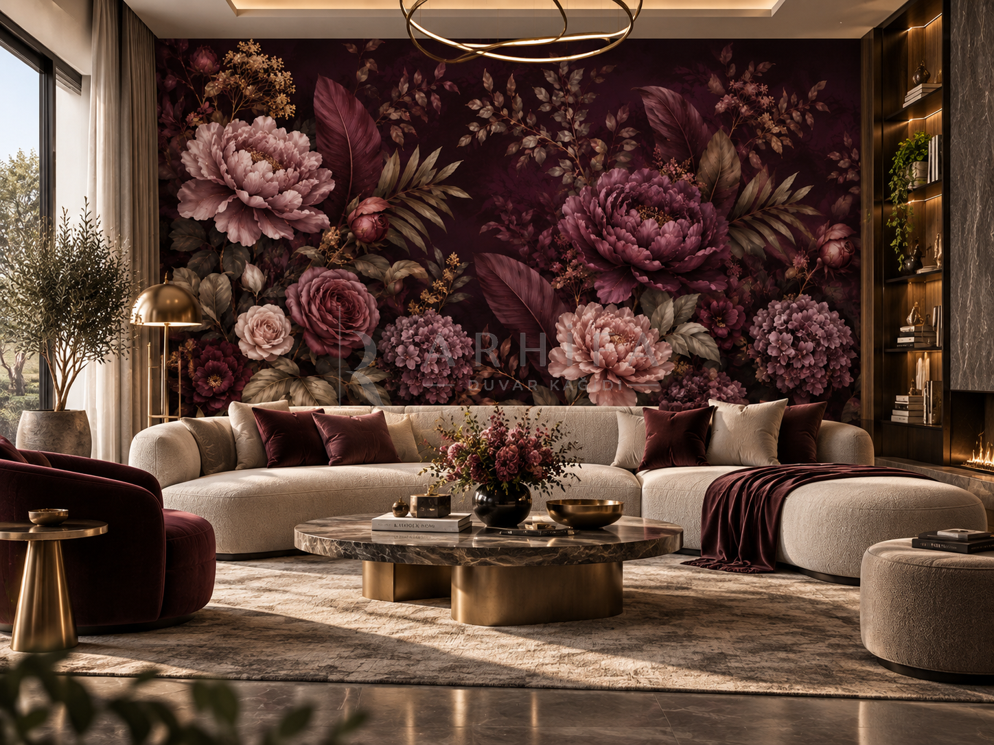Burgundy Garden - Özel Tasarım Duvar Kağıdı (DKB-003) – görsel 2