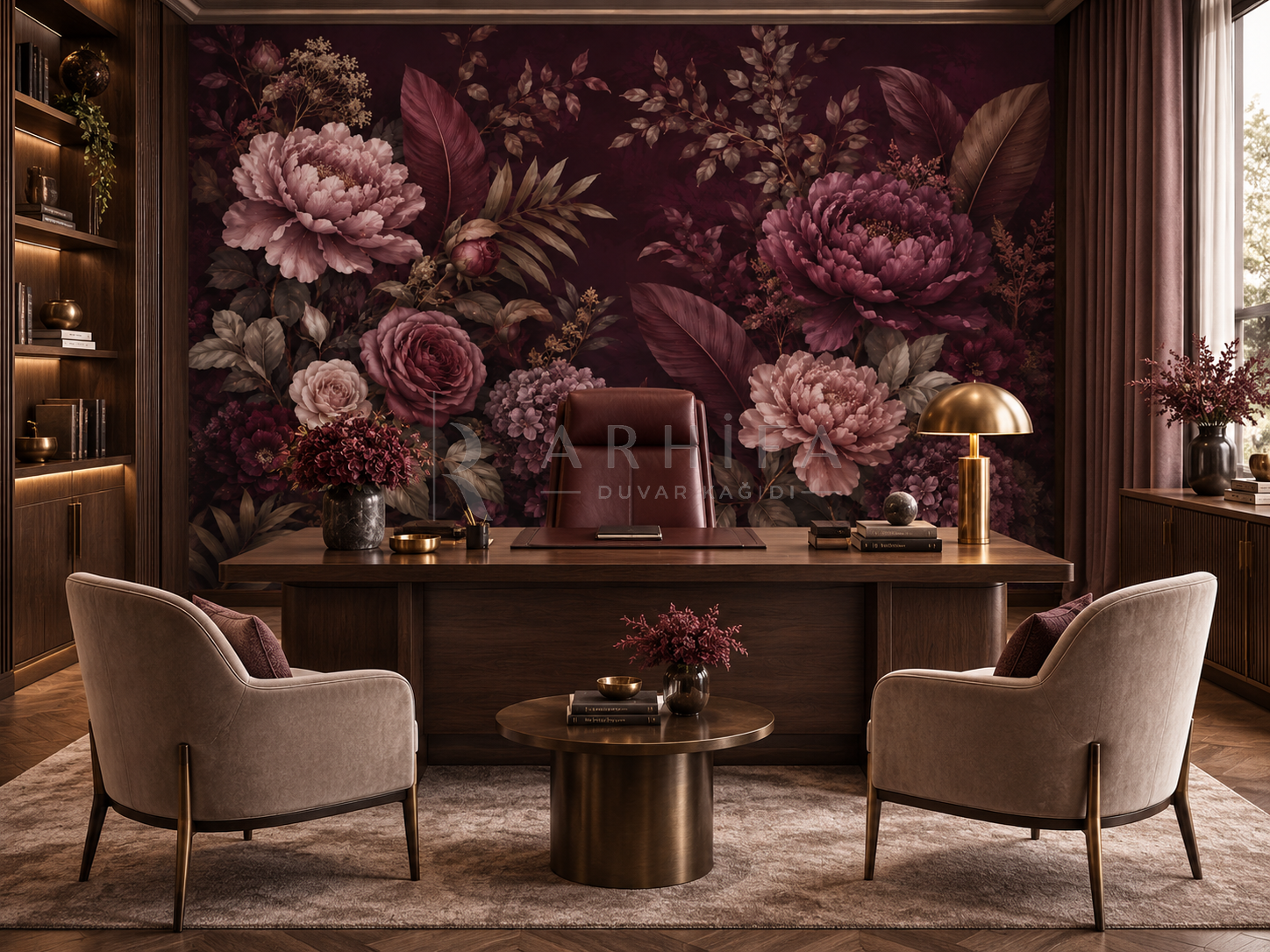 Burgundy Garden - Özel Tasarım Duvar Kağıdı (DKB-003) – görsel 4