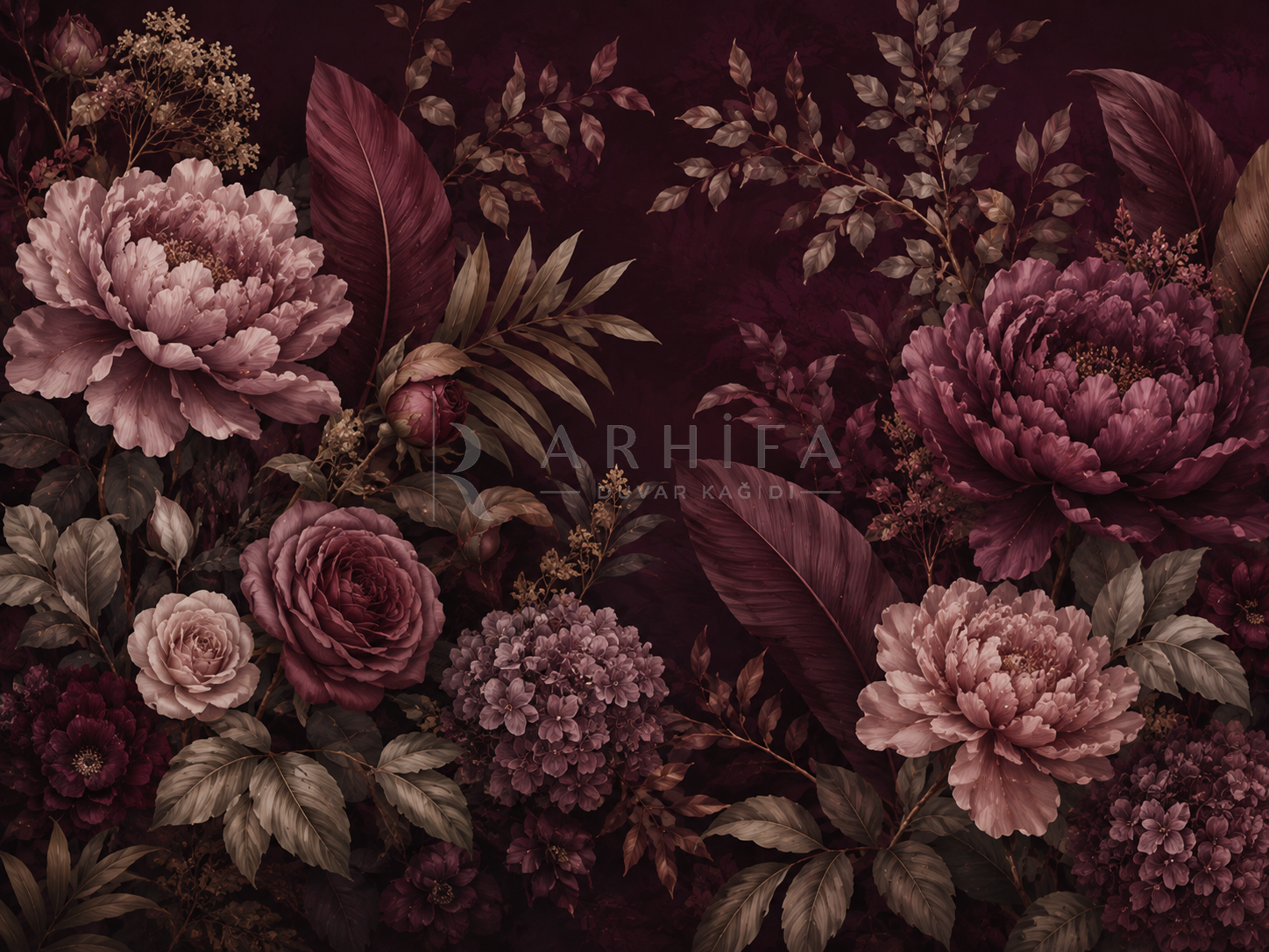 Burgundy Garden - Özel Tasarım Duvar Kağıdı (DKB-003) – görsel 5