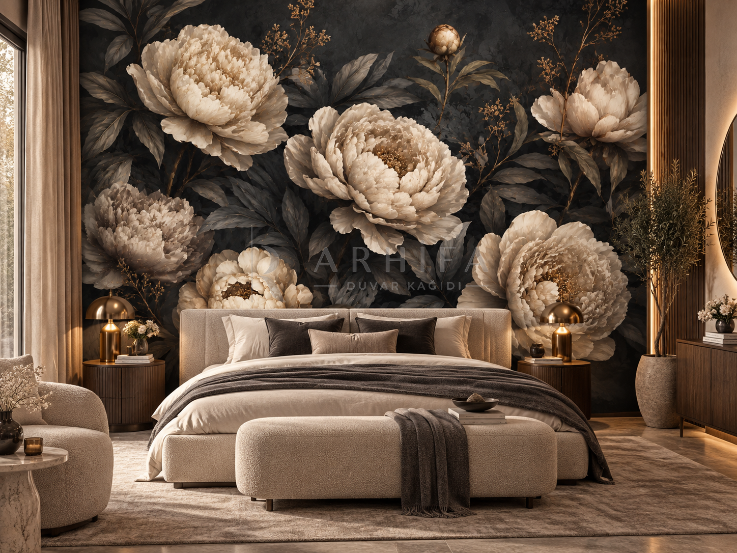Charcoal Peonies - Özel Tasarım Duvar Kağıdı (DKB-004) görsel