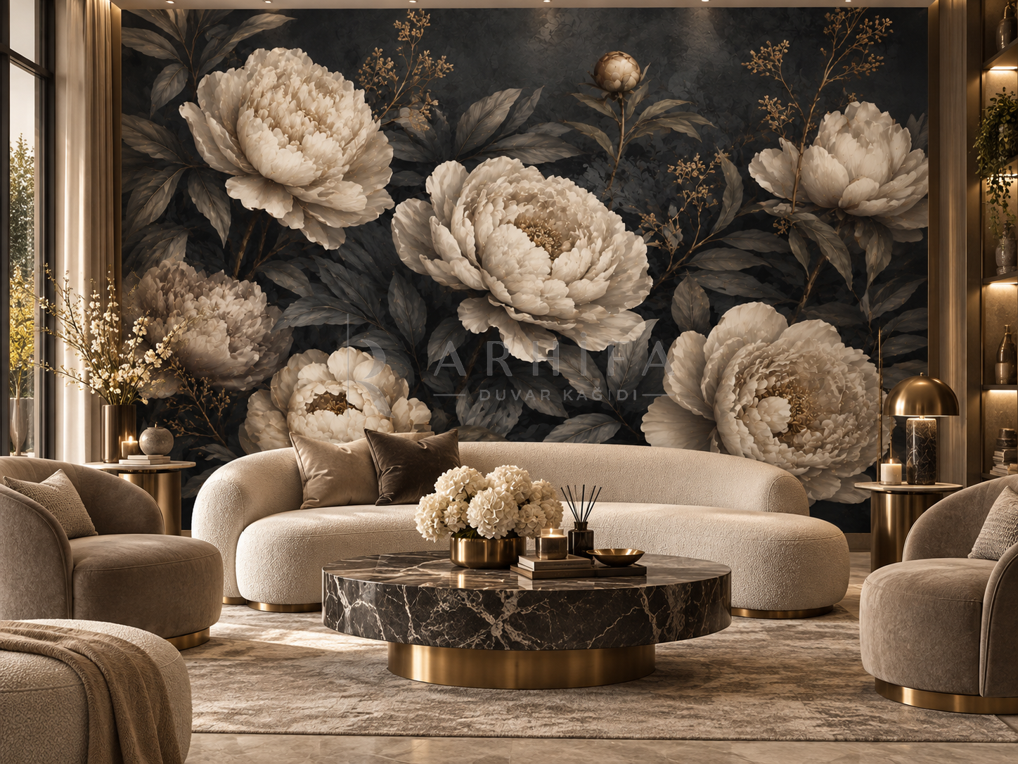 Charcoal Peonies - Özel Tasarım Duvar Kağıdı (DKB-004) – görsel 2