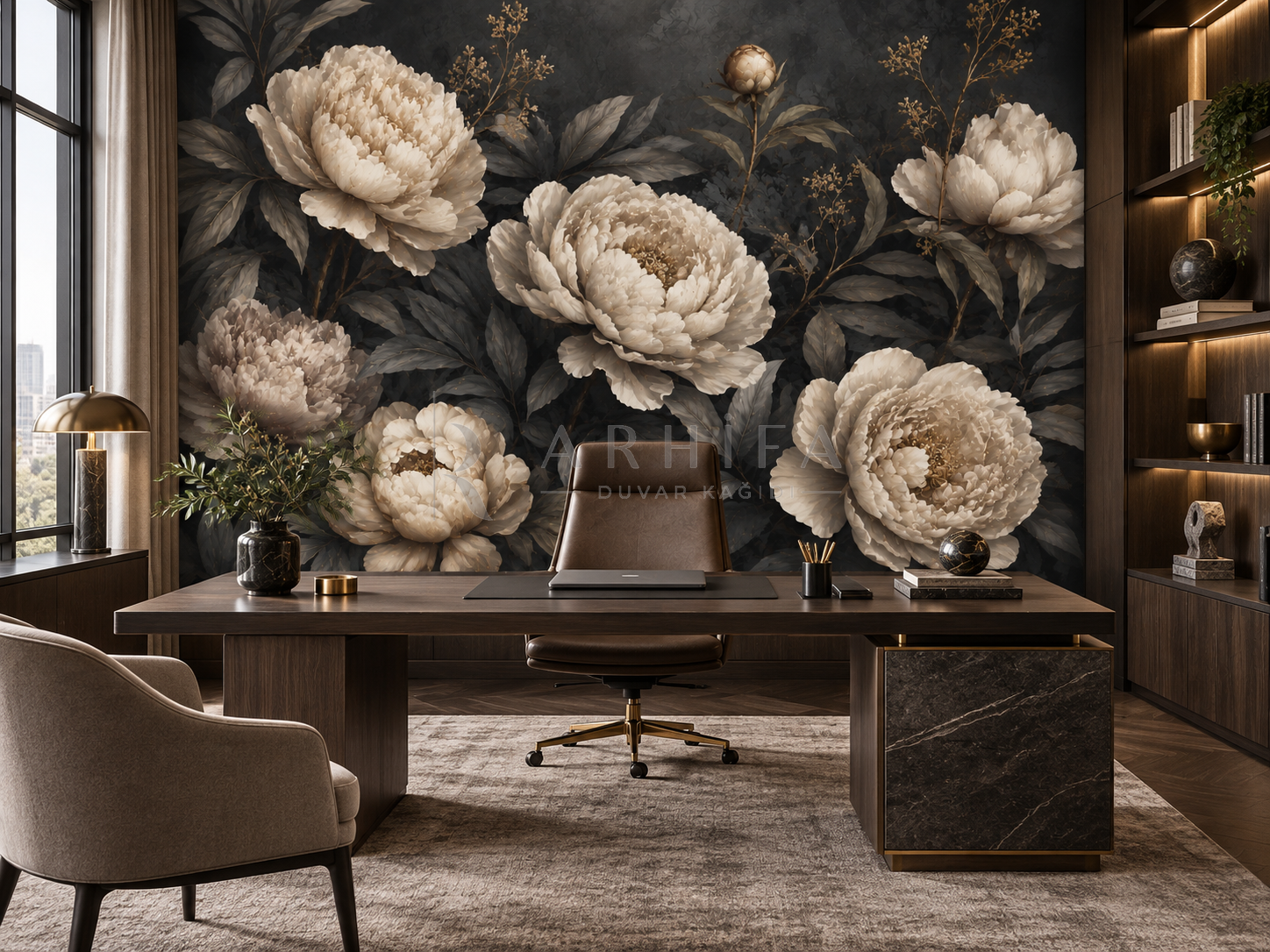 Charcoal Peonies - Özel Tasarım Duvar Kağıdı (DKB-004) – görsel 3