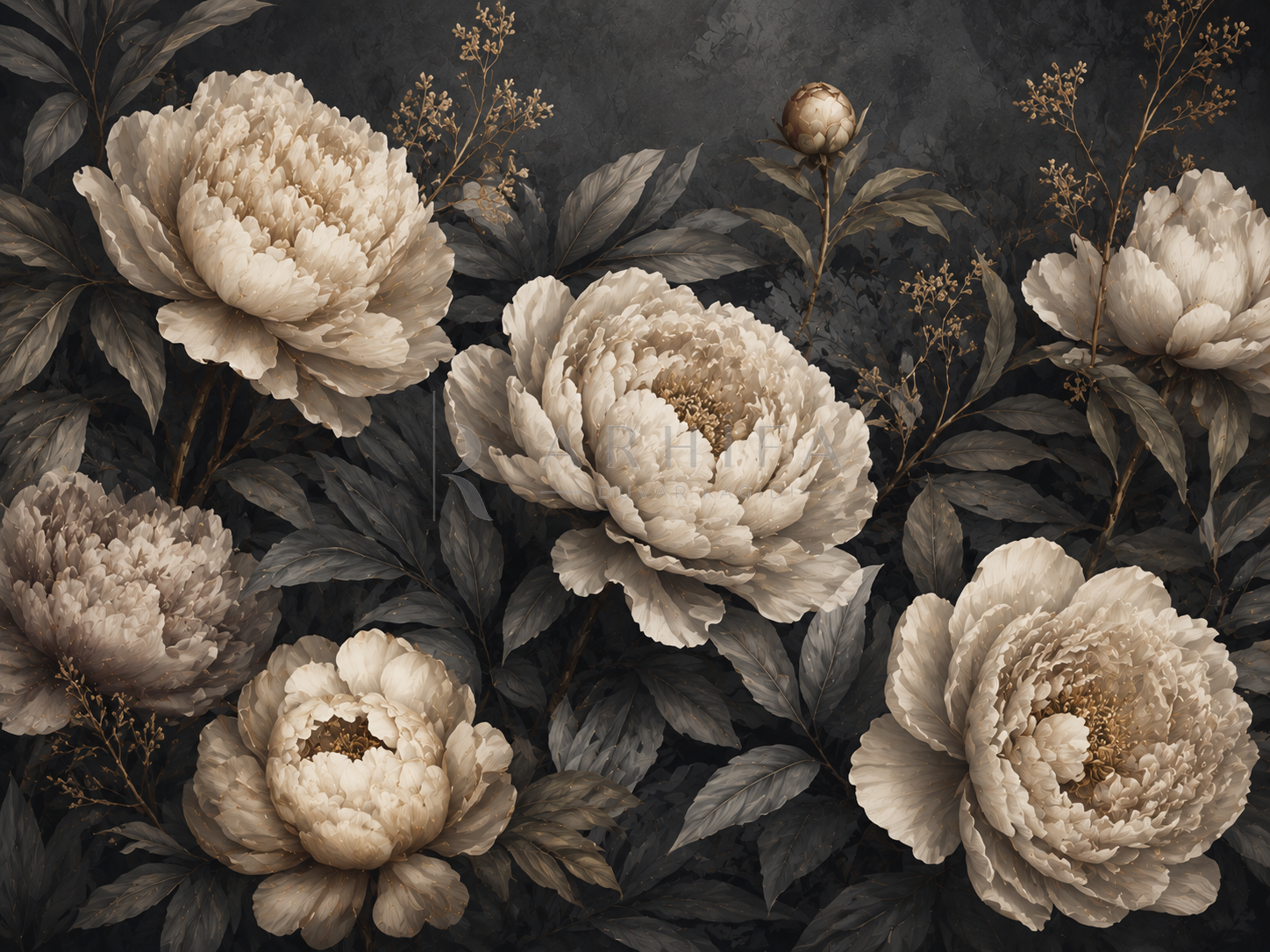 Charcoal Peonies - Özel Tasarım Duvar Kağıdı (DKB-004) – görsel 4