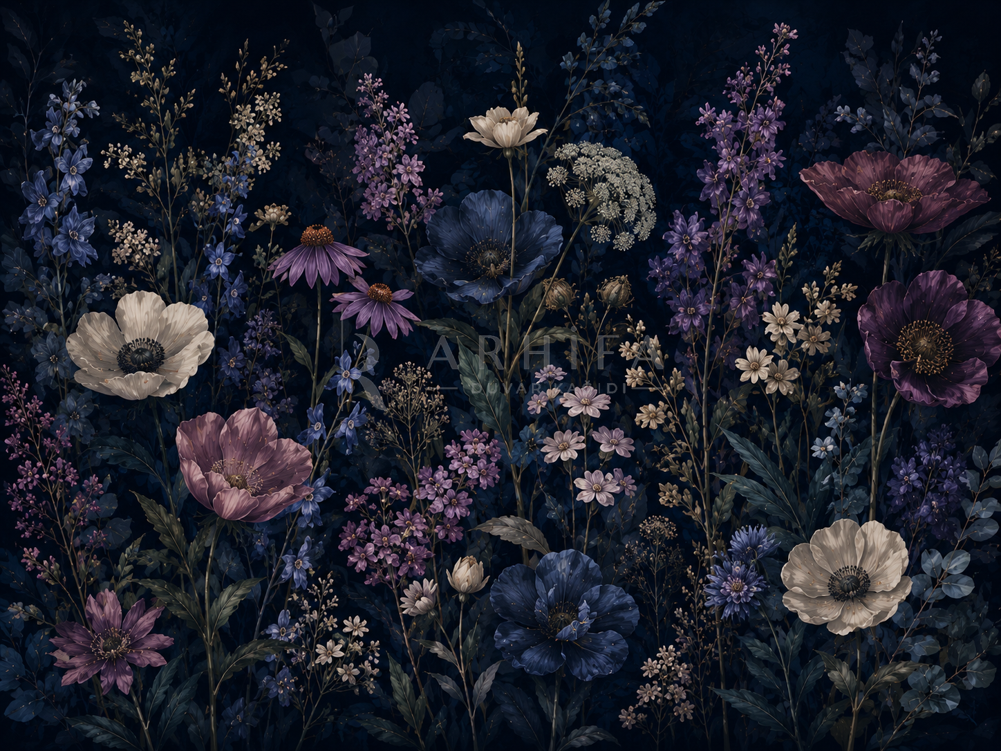 — Midnight Wildflowers Duvar Kağıdı (DKB-010) – görsel 2