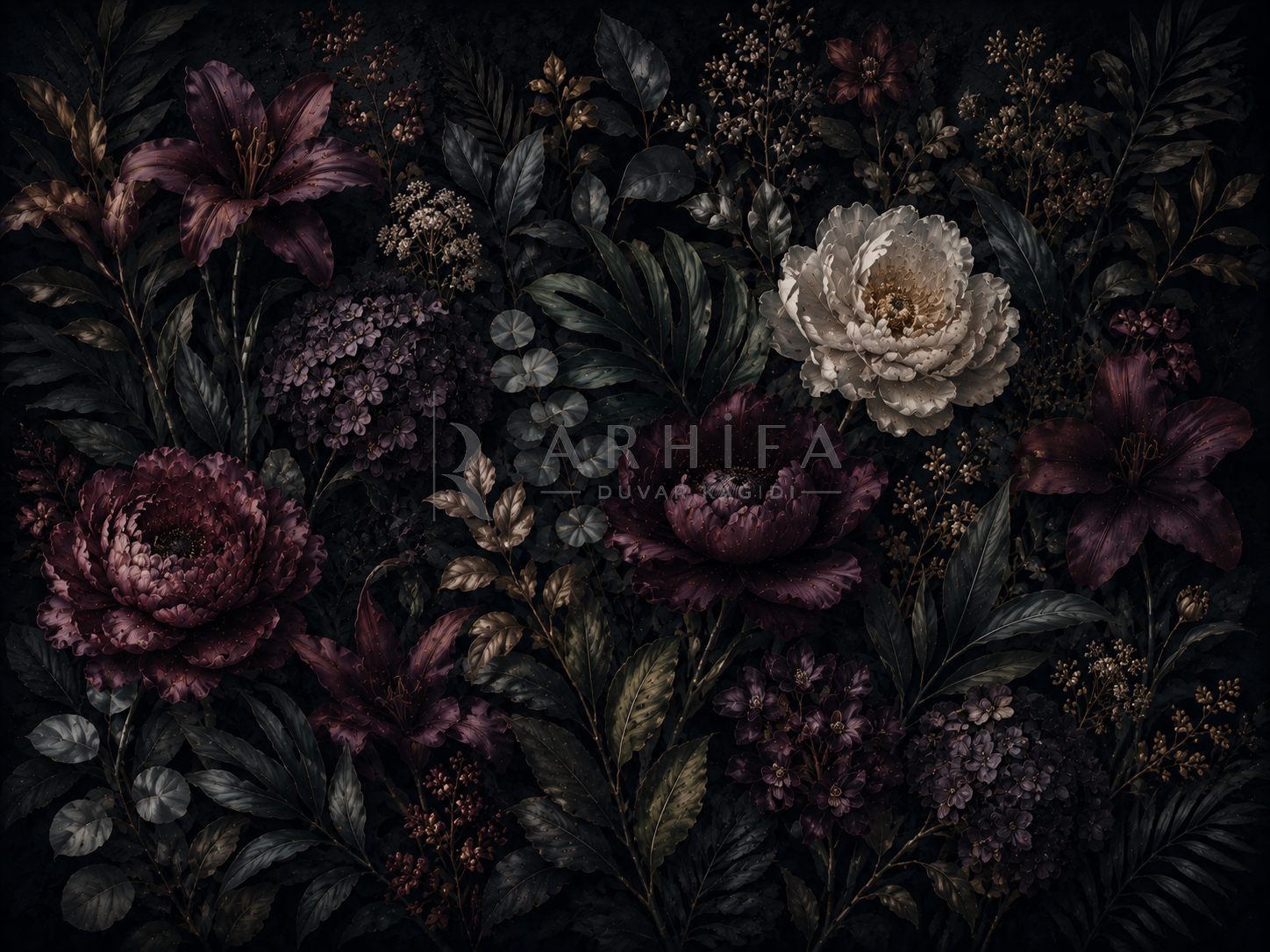 — Dark Botanical Signature Duvar Kağıdı (DKB-015) – görsel 2