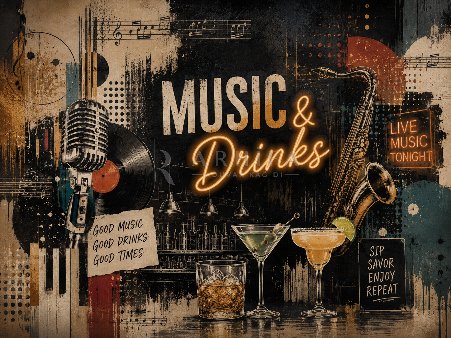 — Music & Drinks Duvar Kağıdı (EN-007A) – görsel 2