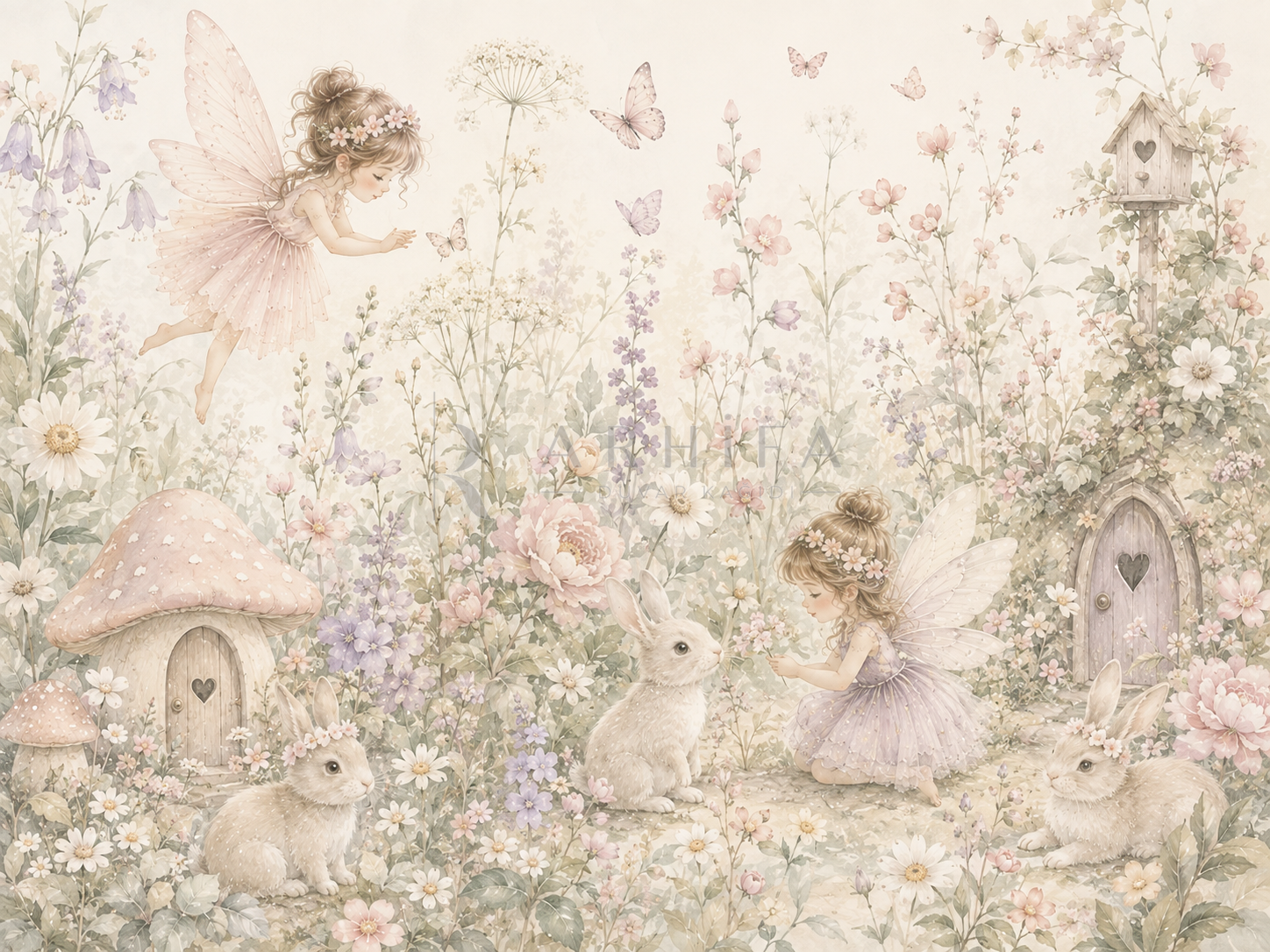 — Fairy & Bunny Garden Duvar Kağıdı (FF-004A) – görsel 2