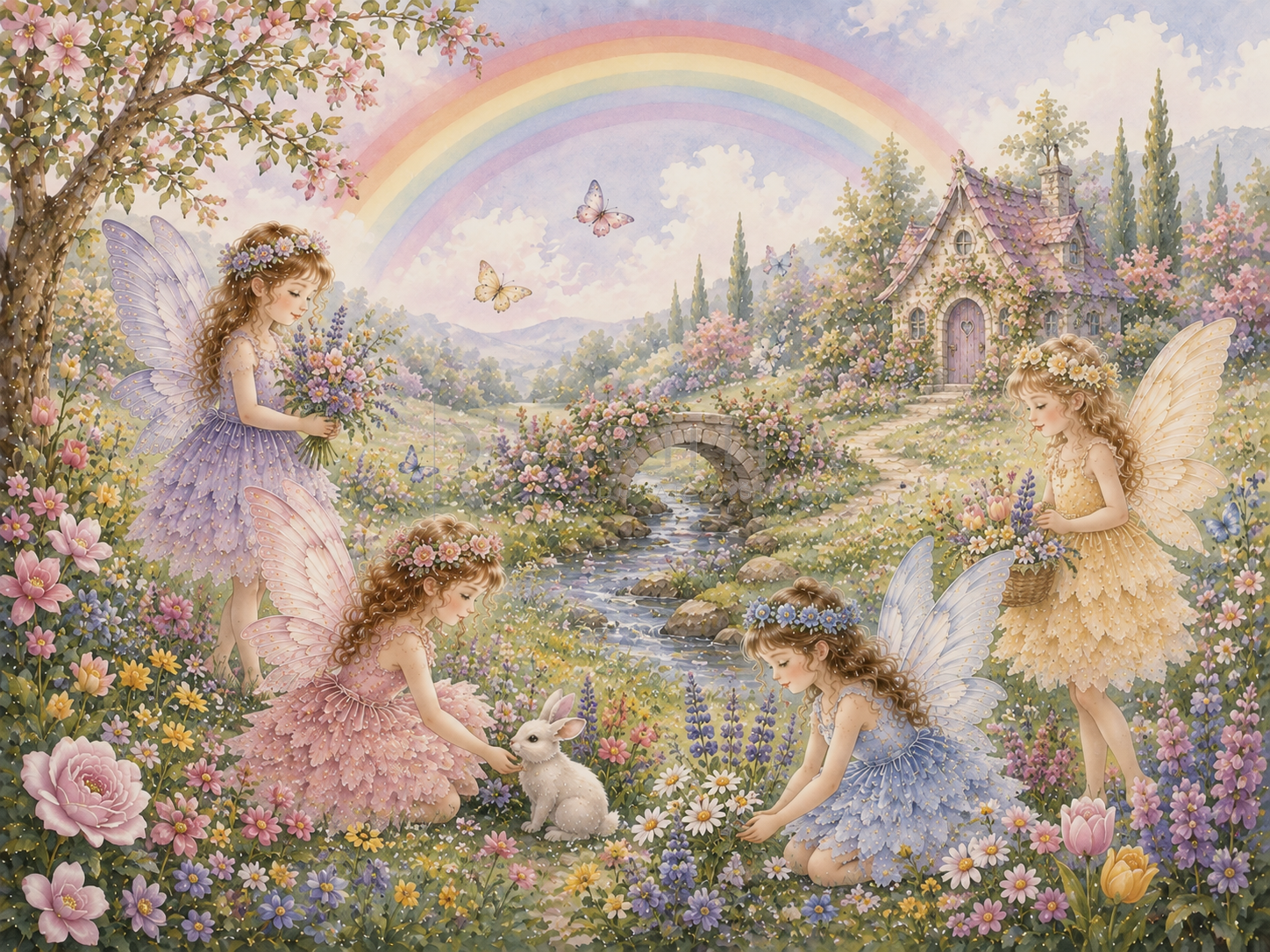 Fairy Rainbow Meadow - Botanik Duvar Kağıdı (FF-013) – görsel 4