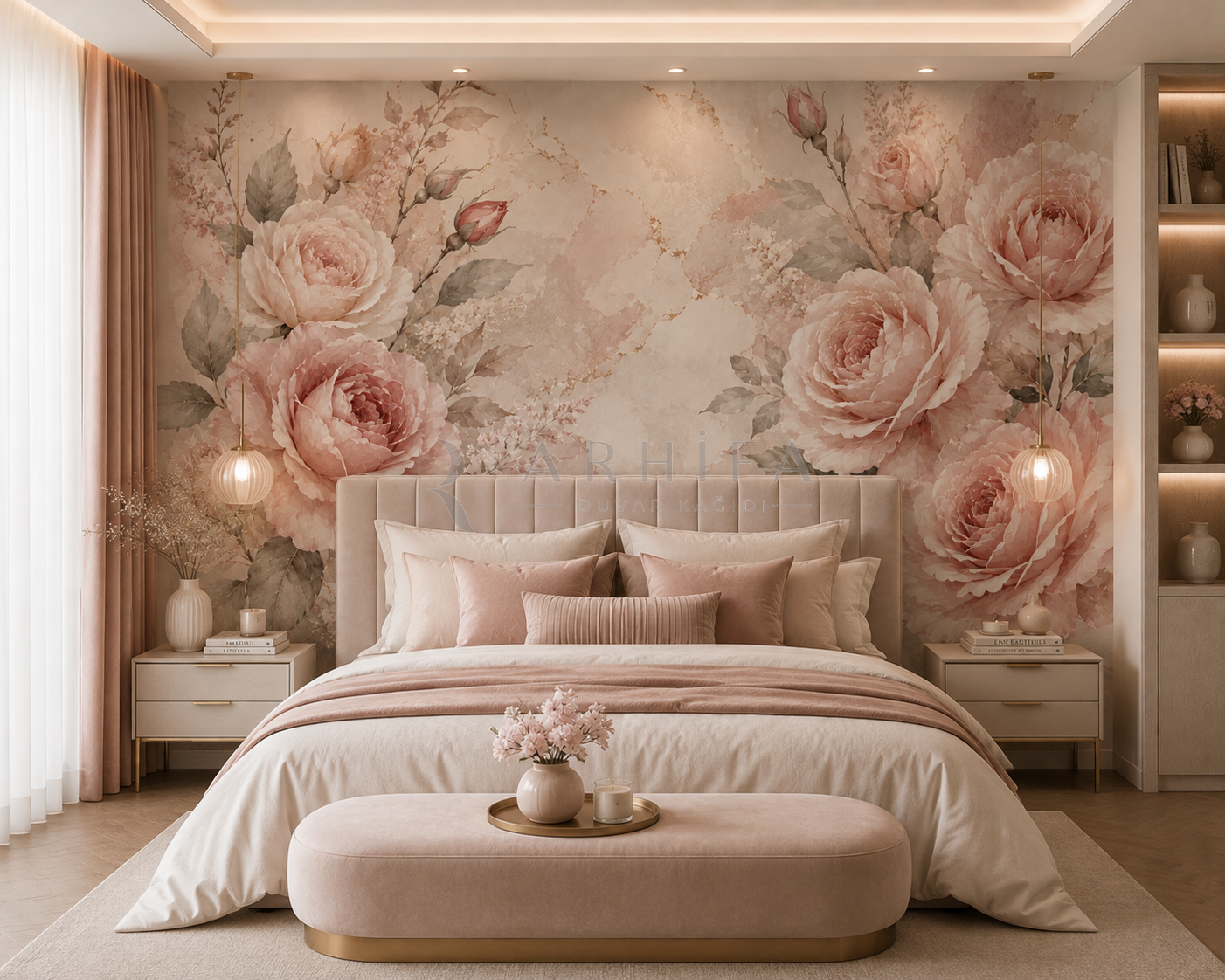 Blush Roses - Botanik Duvar Kağıdı (FL-003) görsel