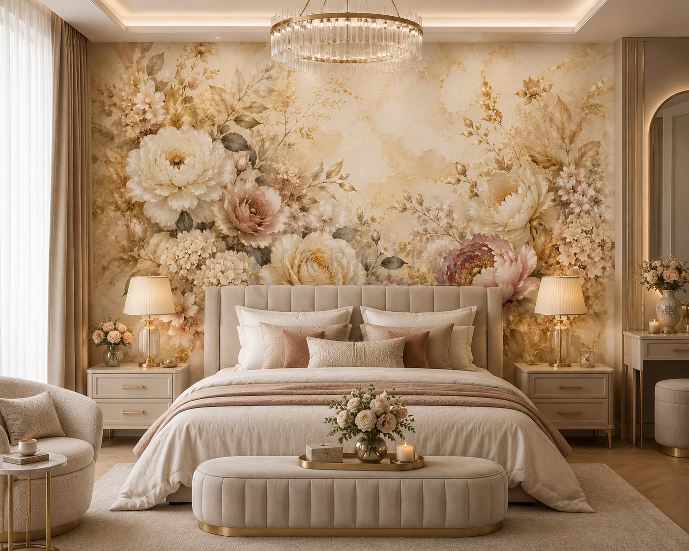 Golden Bloom - Botanik Duvar Kağıdı (FL-010) görsel