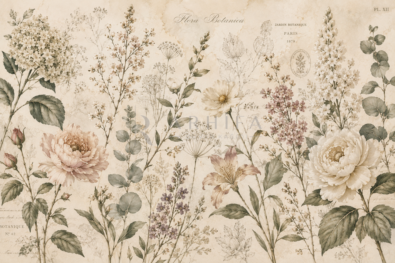 Vintage Botanica (eski botanik illüstrasyonlarından ilham alan modern tasarım) Duvar Kağıdı (FL-012) – görsel 2
