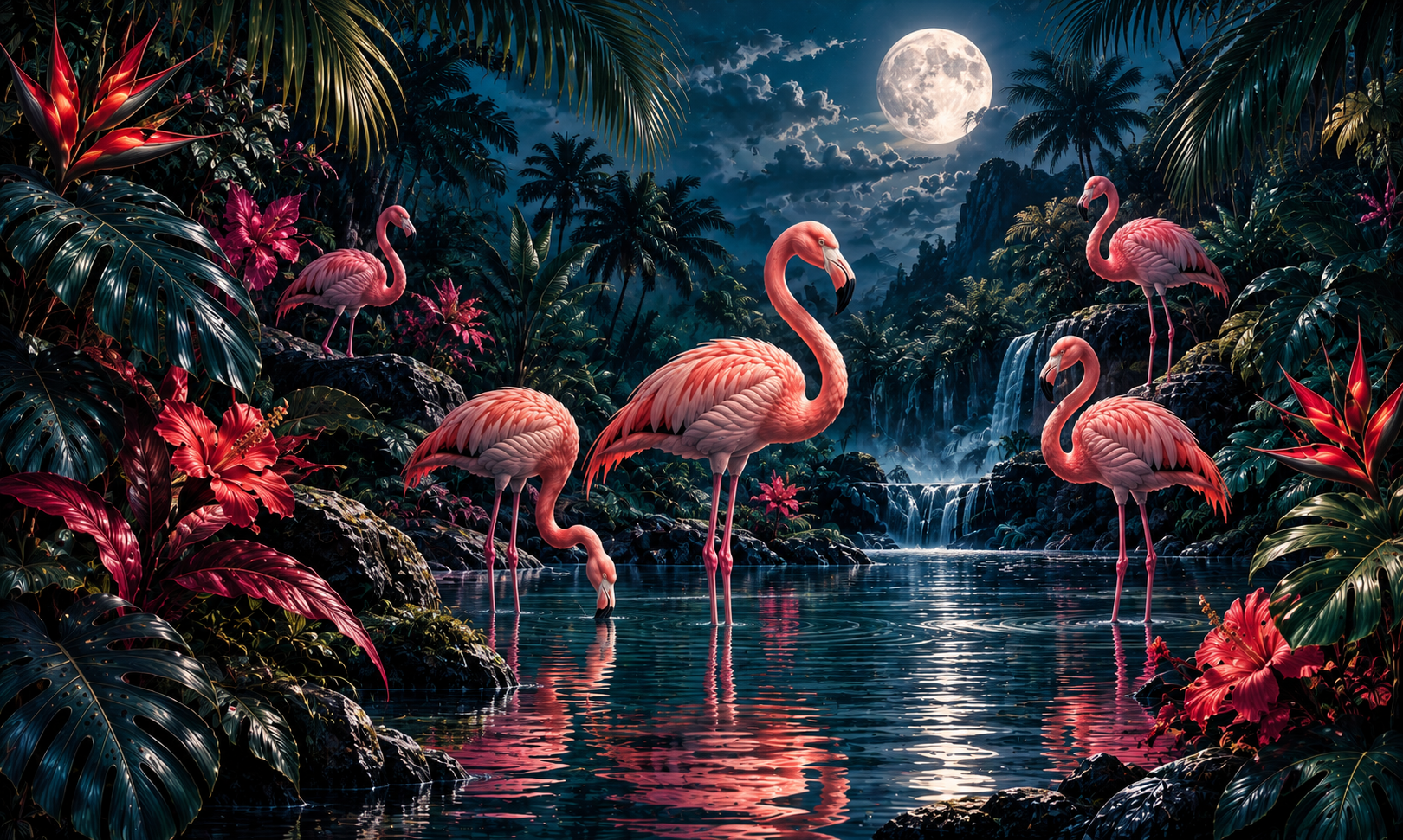 Moonlit Flamingo Duvar Kağıdı (FS-005) – görsel 2
