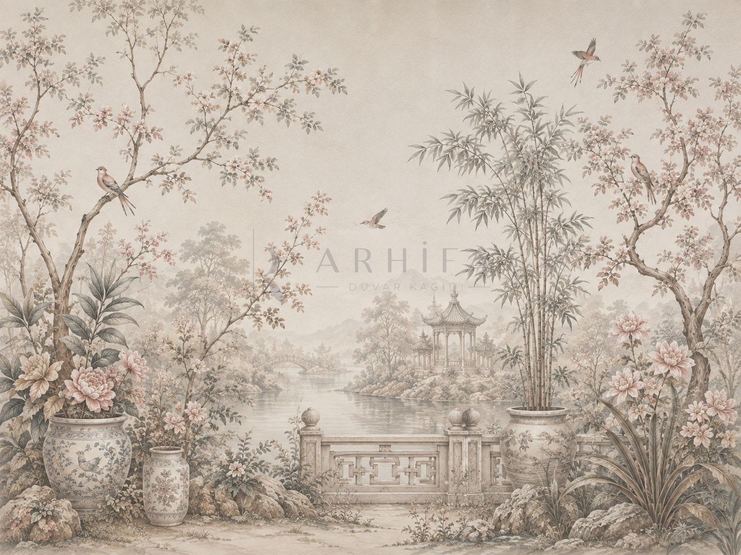 — Soft Chinoiserie Garden Duvar Kağıdı (FM-006) – görsel 2