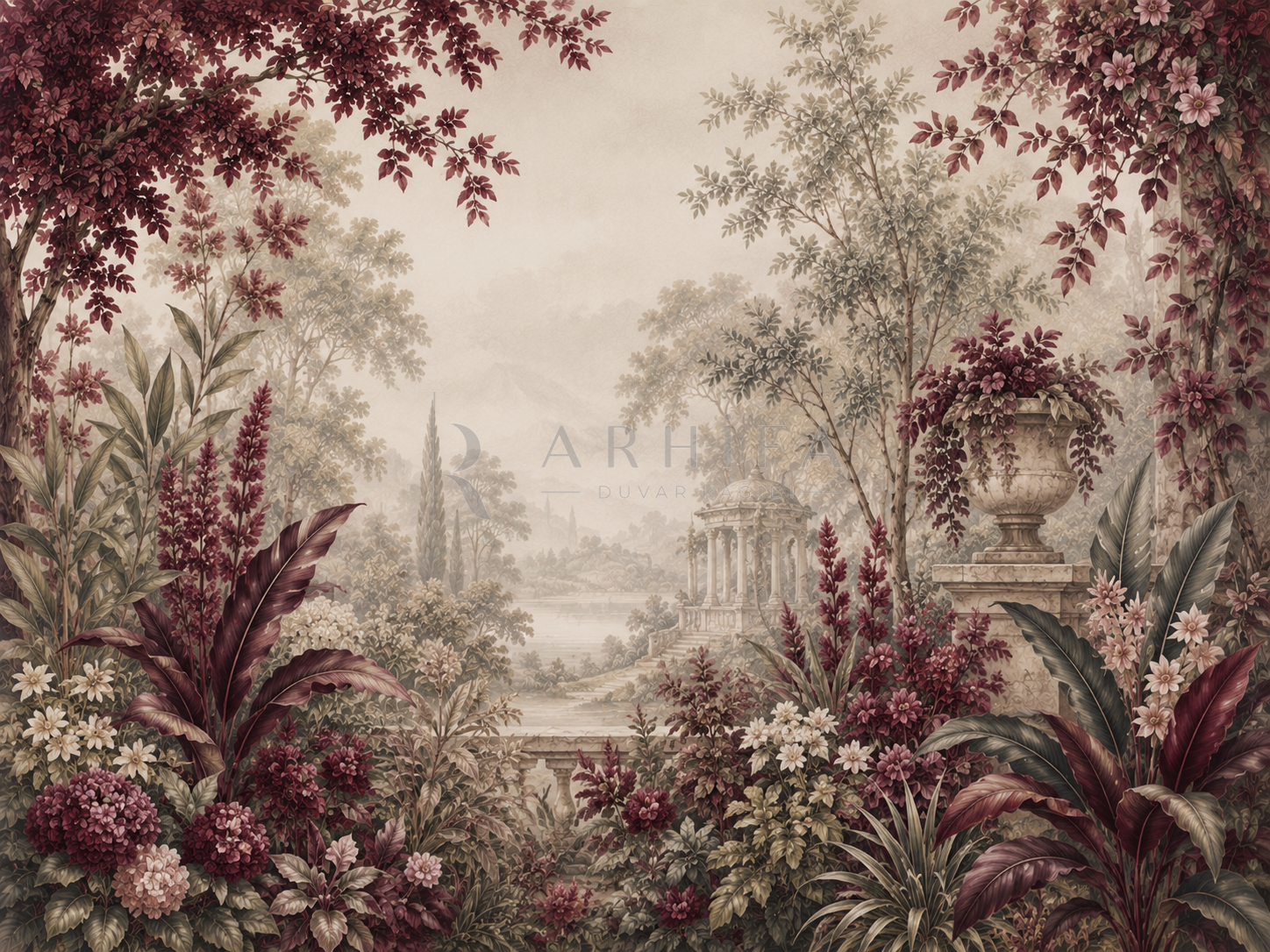 — Burgundy Garden Duvar Kağıdı (FM-011) – görsel 2
