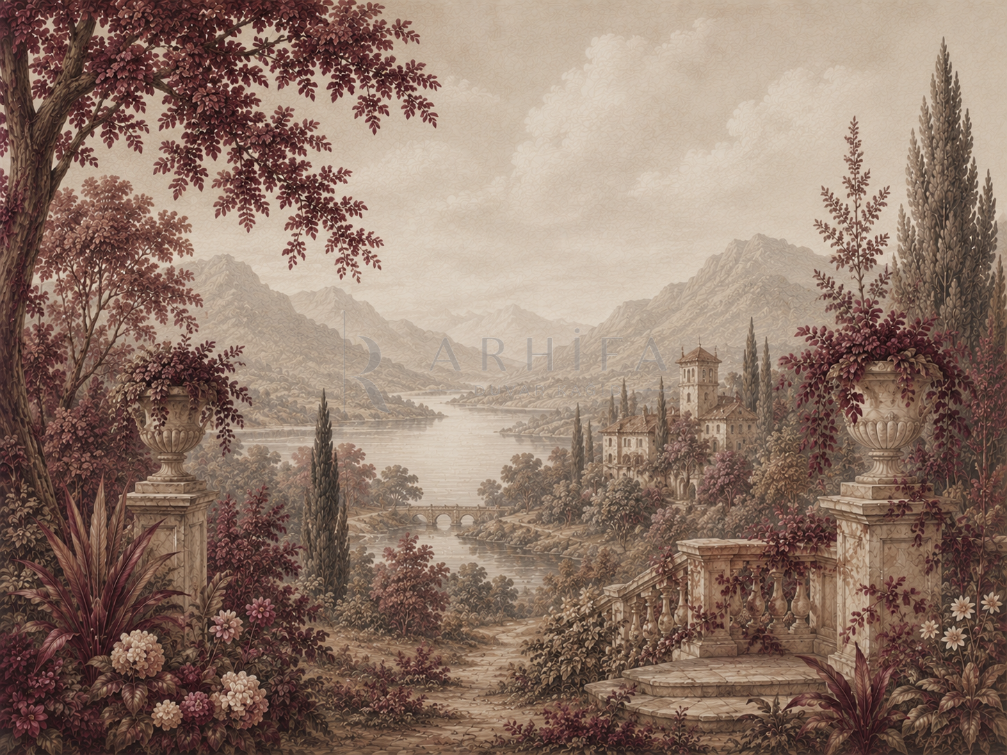 — Burgundy Landscape Duvar Kağıdı (FM-012) – görsel 2