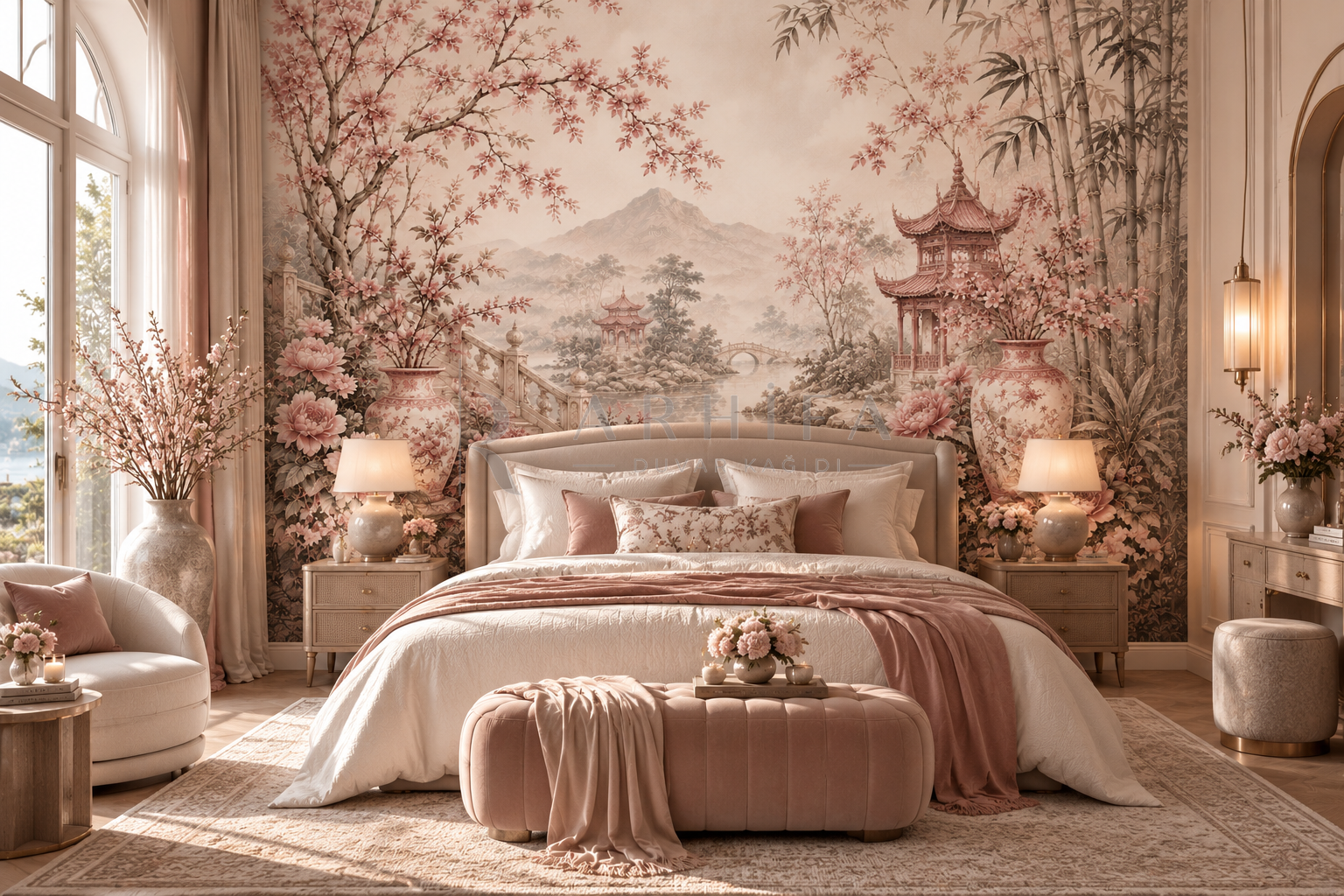 Dusty Rose Chinoiserie - Botanik Duvar Kağıdı (FM-014) görsel
