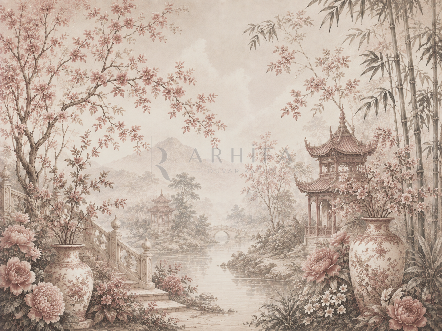 Dusty Rose Chinoiserie - Botanik Duvar Kağıdı (FM-014) – görsel 4