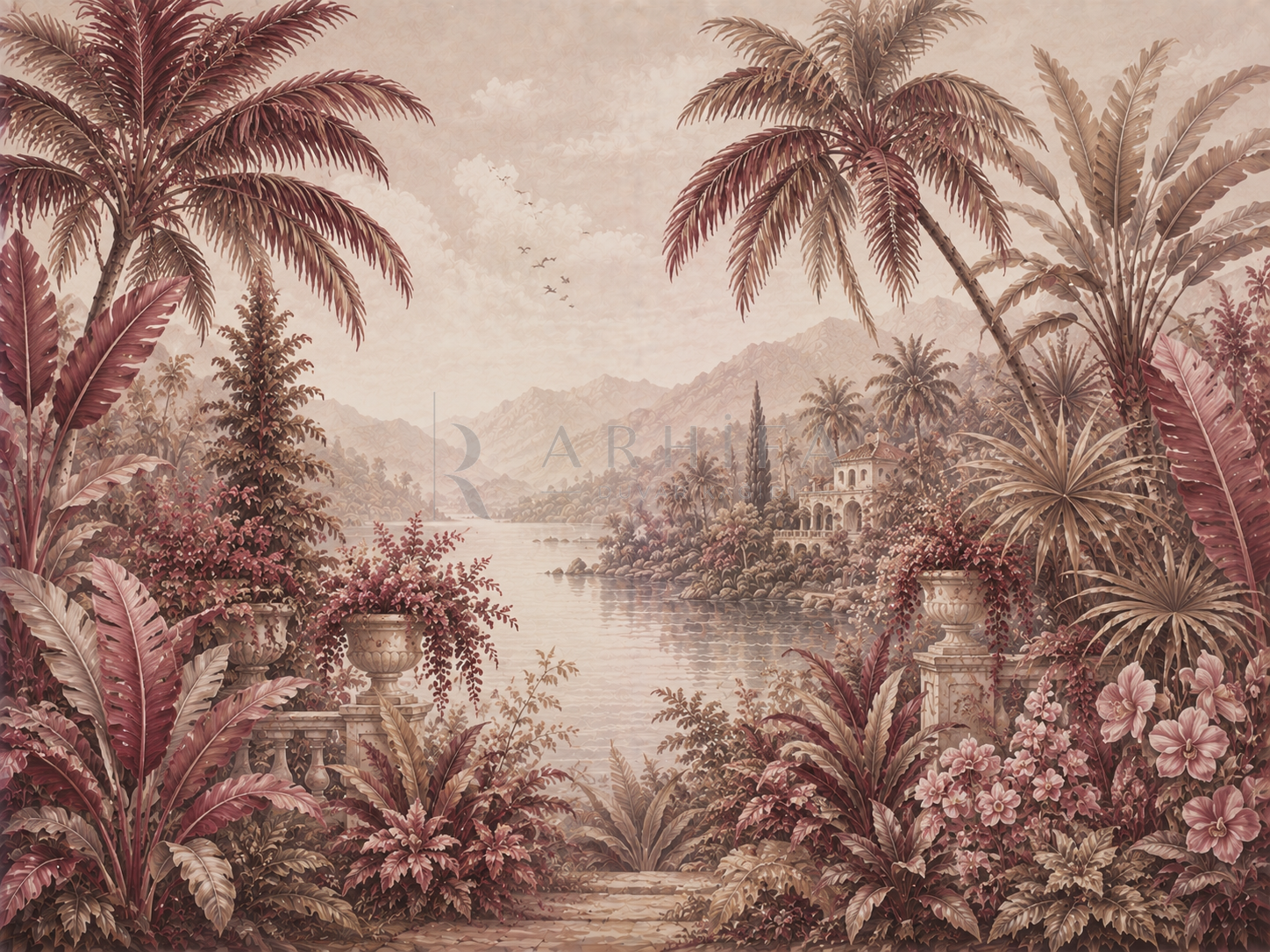 — Burgundy Tropical Garden Duvar Kağıdı (FMB-005) – görsel 2