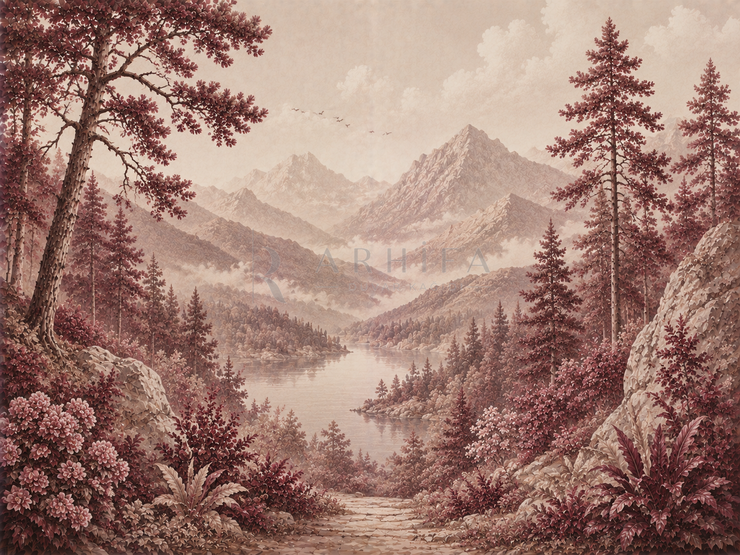 — Burgundy Pine Valley Duvar Kağıdı (FMB-007) – görsel 2