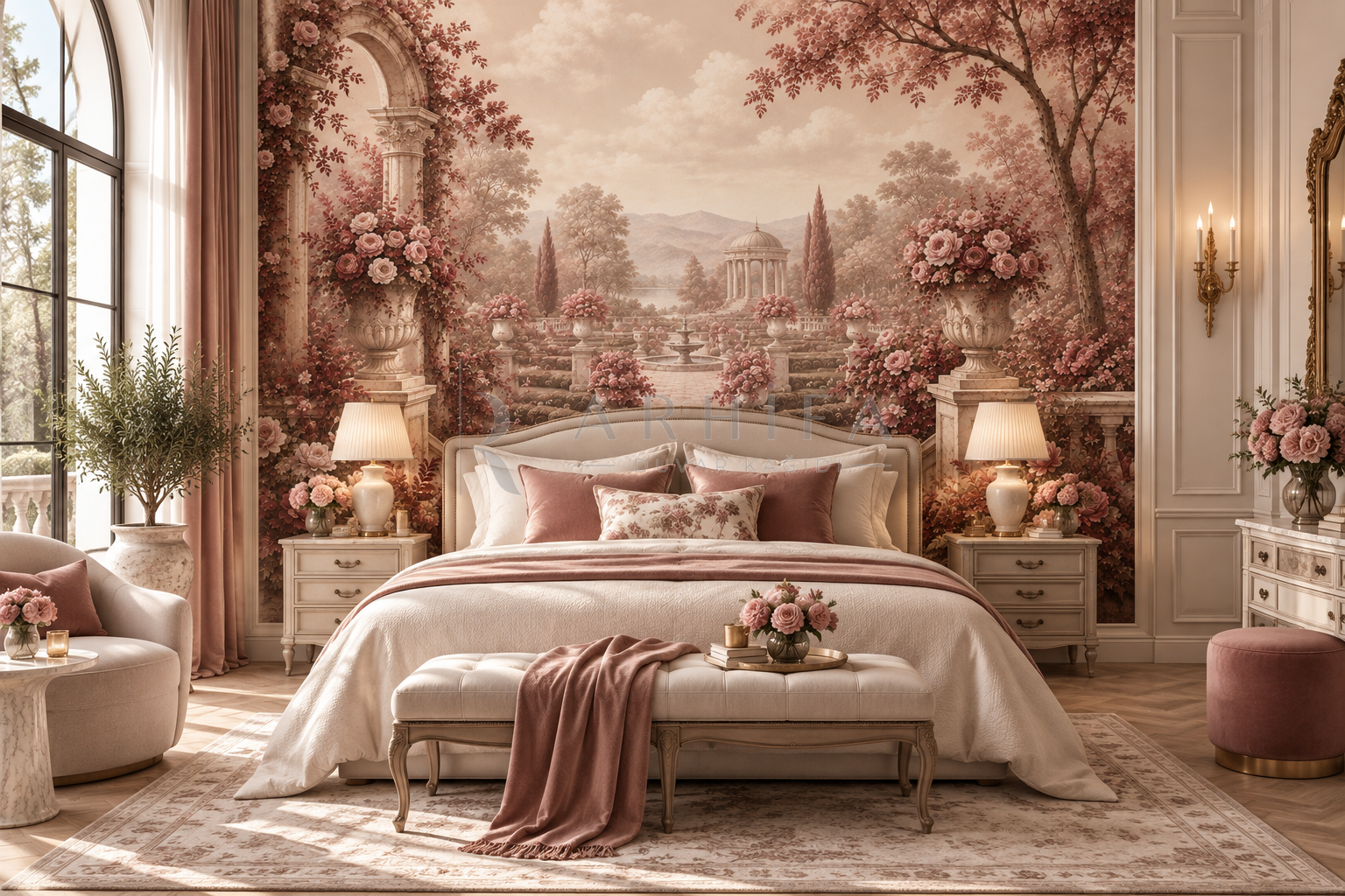 Classical Rose Garden - Özel Tasarım Duvar Kağıdı (FMB-008) görsel