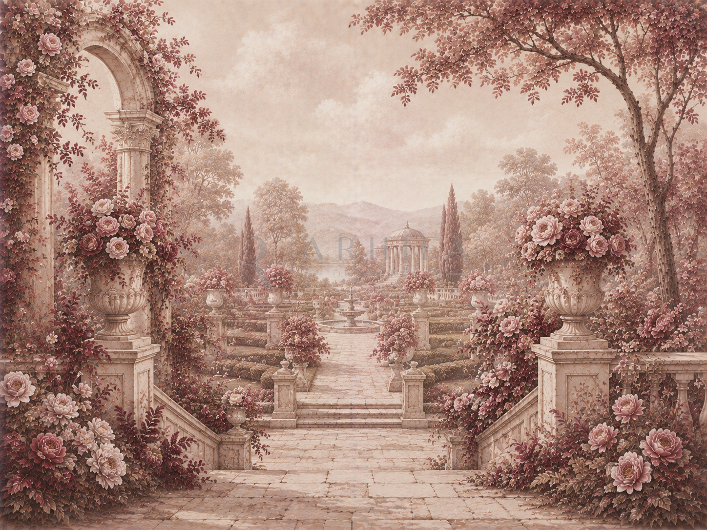 Classical Rose Garden - Özel Tasarım Duvar Kağıdı (FMB-008) – görsel 4