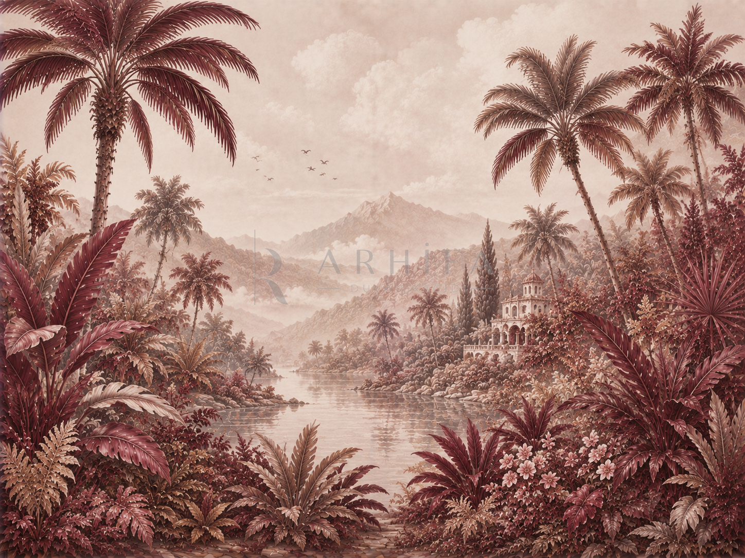 — Burgundy Palm Landscape Duvar Kağıdı (FMB-010) – görsel 2
