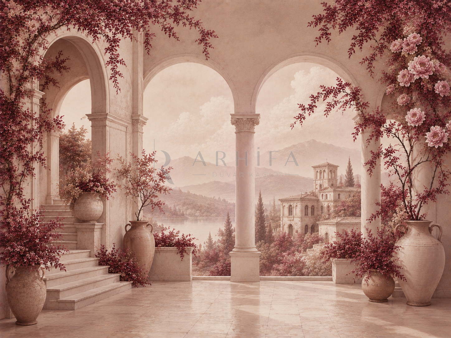 — Soft Burgundy Architecture Duvar Kağıdı (FMB-012) – görsel 2