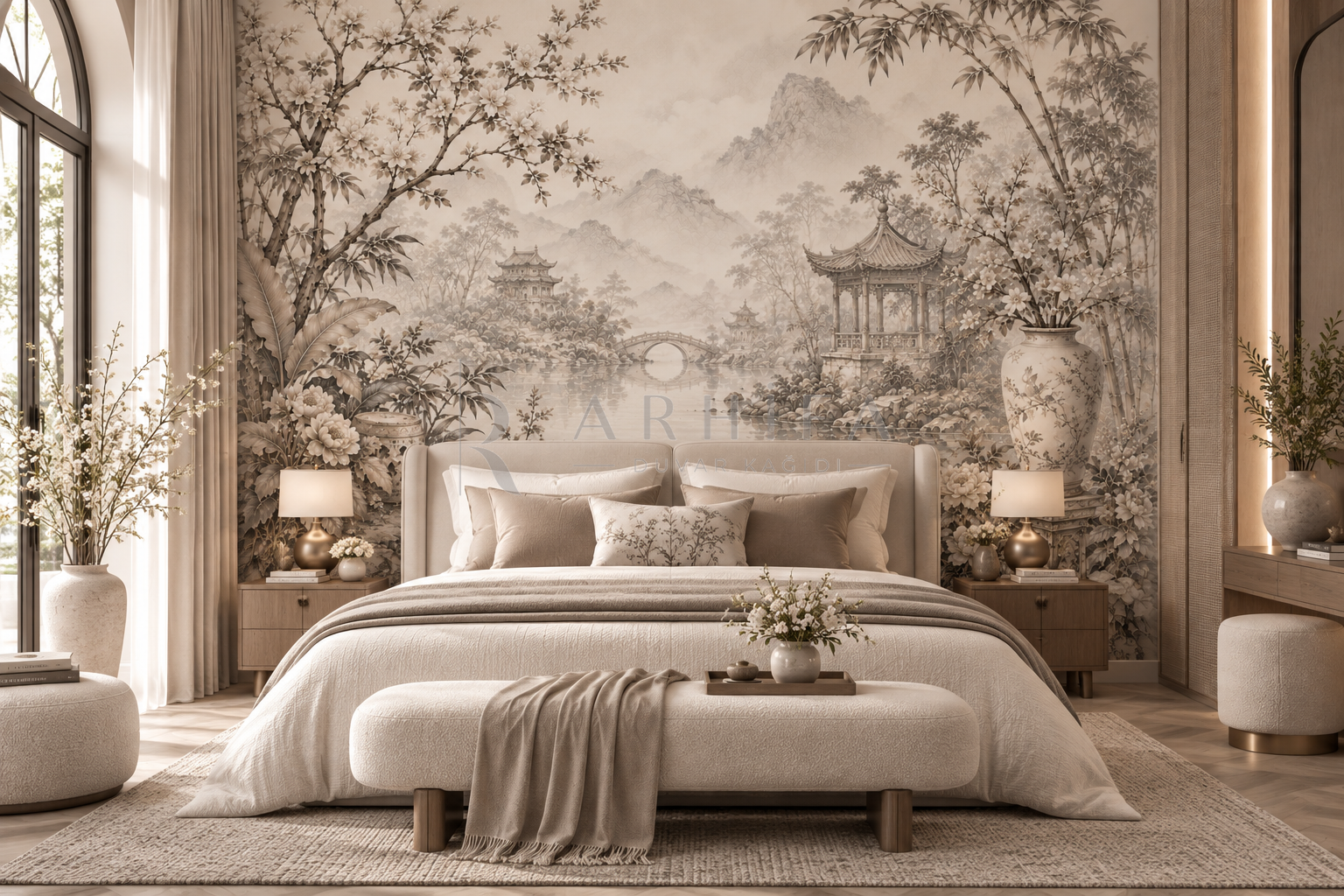 Greige Chinoiserie - Özel Tasarım Duvar Kağıdı (FMG-004) görsel