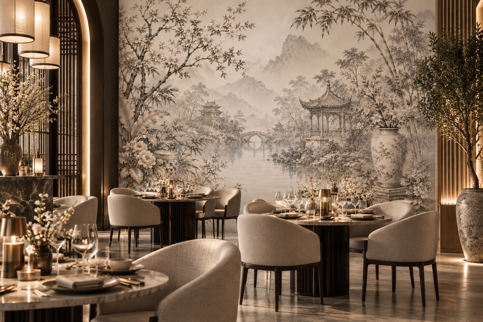 Greige Chinoiserie - Özel Tasarım Duvar Kağıdı (FMG-004) – görsel 3