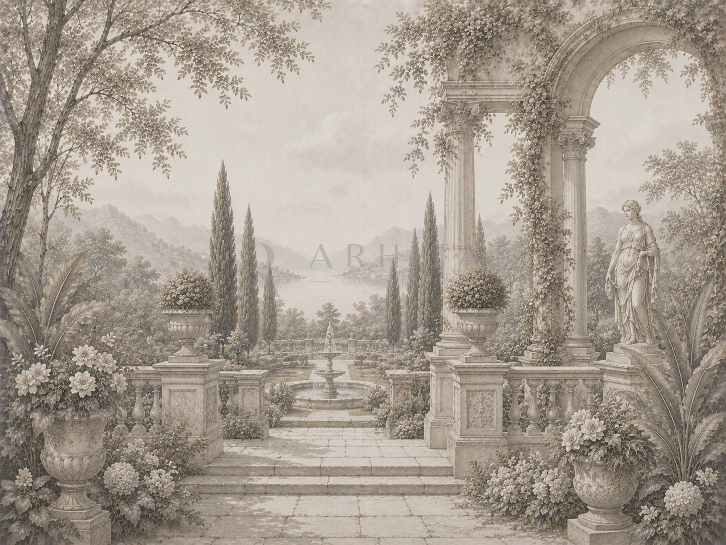 Classical Greige Garden - Özel Tasarım Duvar Kağıdı (FMG-008) – görsel 4