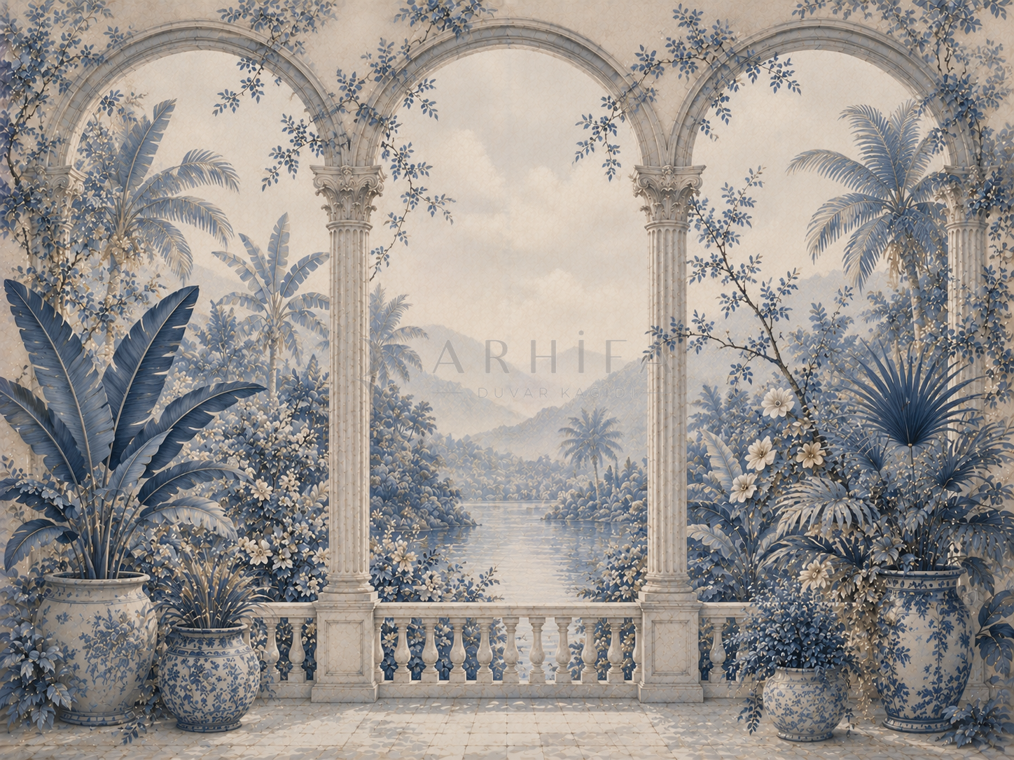 — Quiet Blue Tropical Garden Duvar Kağıdı (FMN-005) – görsel 2