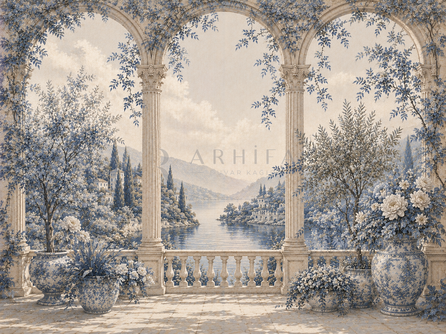 — Blue Garden Terrace Duvar Kağıdı (FMN-006) – görsel 2