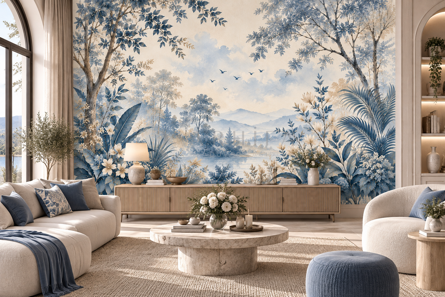 Blue Botanical Forest - Özel Tasarım Duvar Kağıdı (FMN-009) görsel