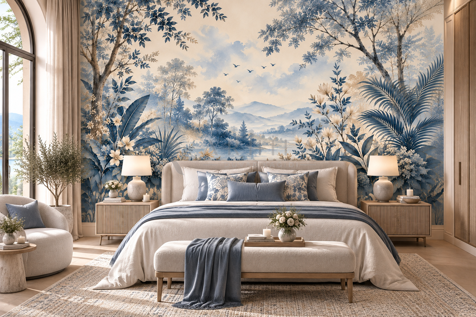 Blue Botanical Forest - Özel Tasarım Duvar Kağıdı (FMN-009) – görsel 2