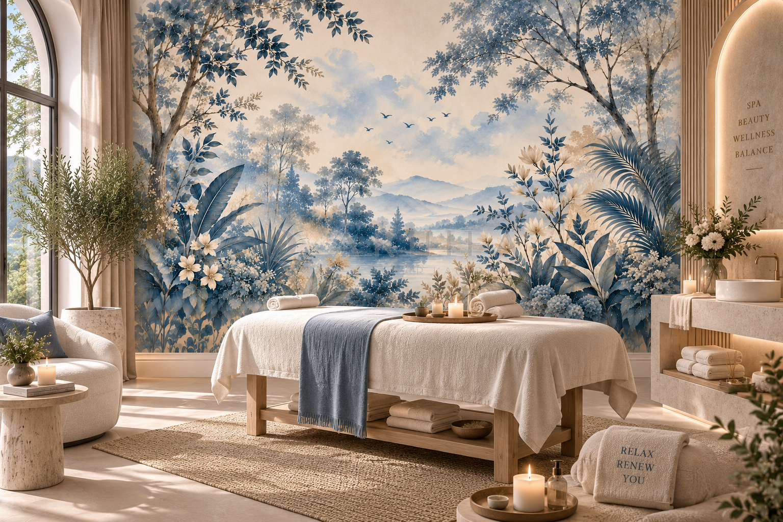 Blue Botanical Forest - Özel Tasarım Duvar Kağıdı (FMN-009) – görsel 3