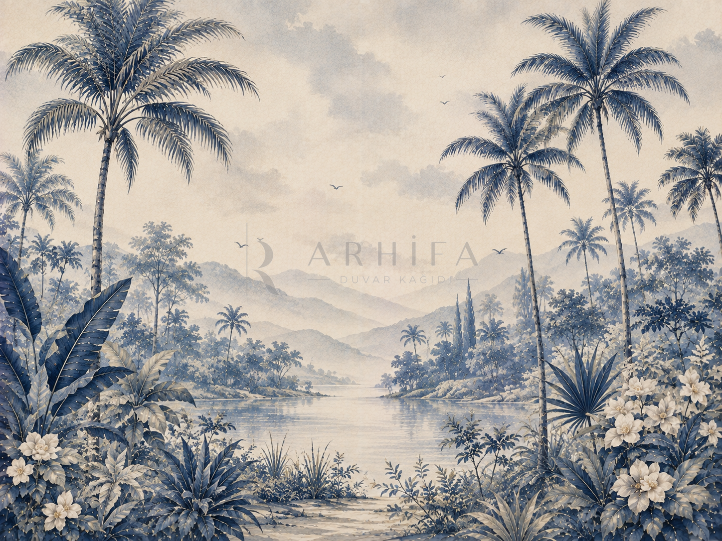 — Navy Palm Landscape Duvar Kağıdı (FMN-010) – görsel 2