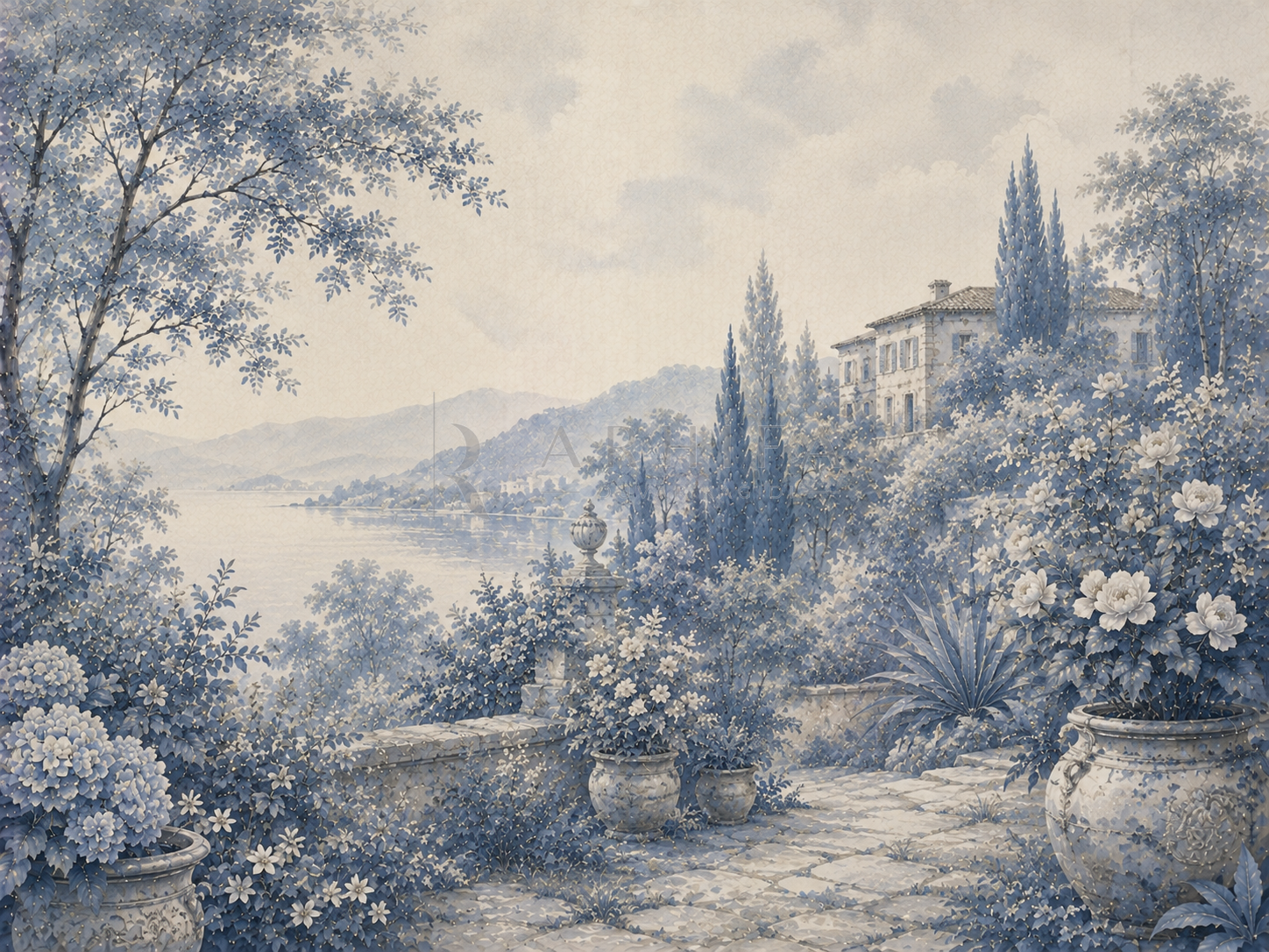 Antique Blue Estate - Özel Tasarım Duvar Kağıdı (FMN-011) – görsel 4