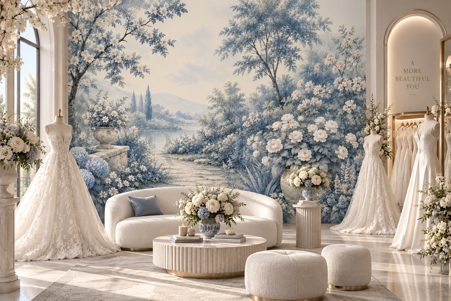 Dusty Blue Blossom Garden - Özel Tasarım Duvar Kağıdı (FMN-014) görsel