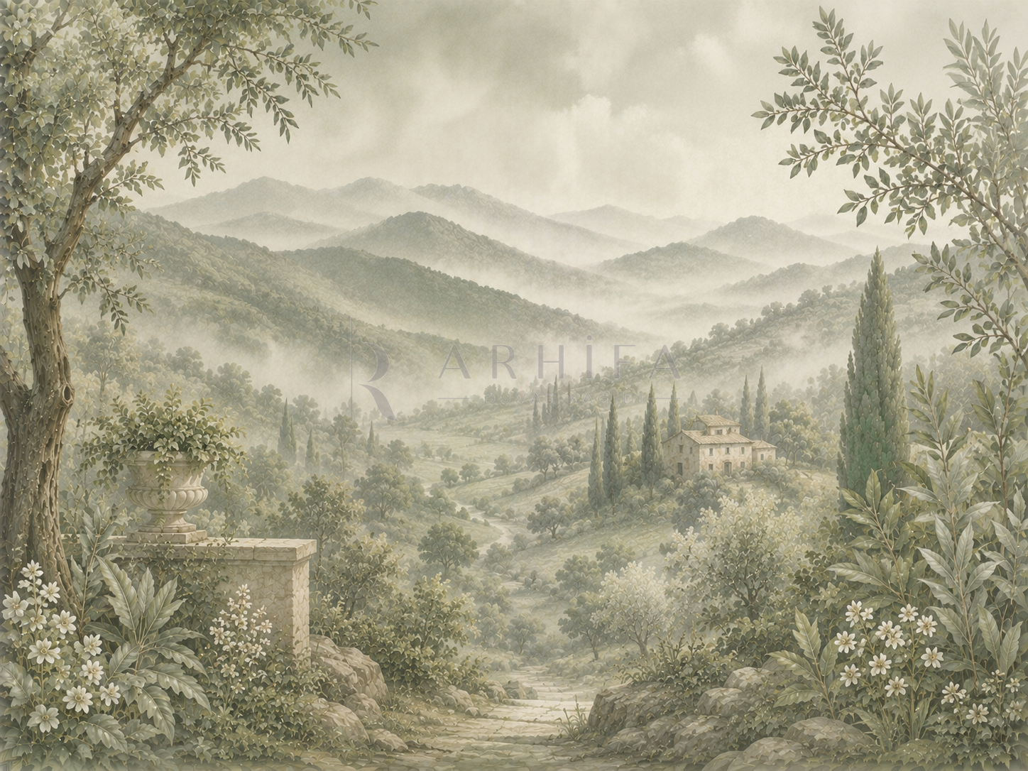 — Misty Olive Valley Duvar Kağıdı (FMS-007) – görsel 2