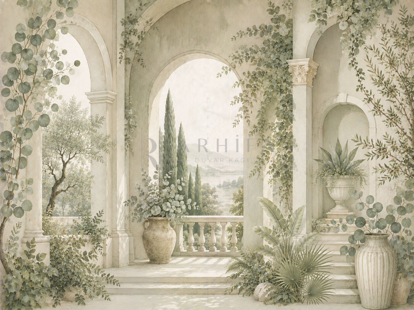 — Soft Sage Architecture Duvar Kağıdı (FMS-012) – görsel 2