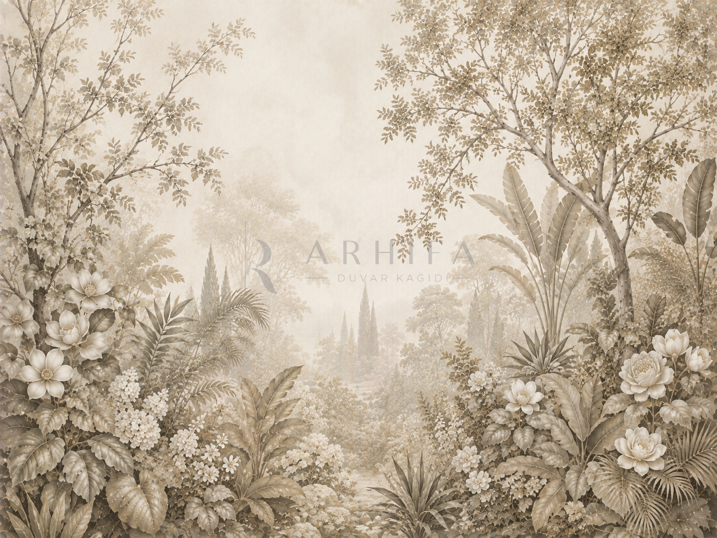 — Taupe Botanical Garden Duvar Kağıdı (FMT-001) – görsel 2