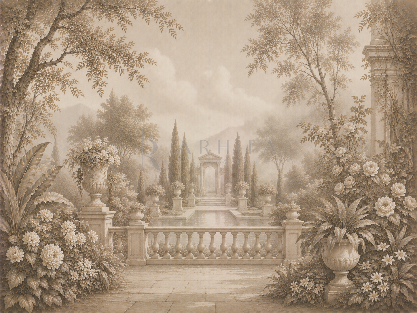 — Classical Taupe Garden Duvar Kağıdı (FMT-008) – görsel 2