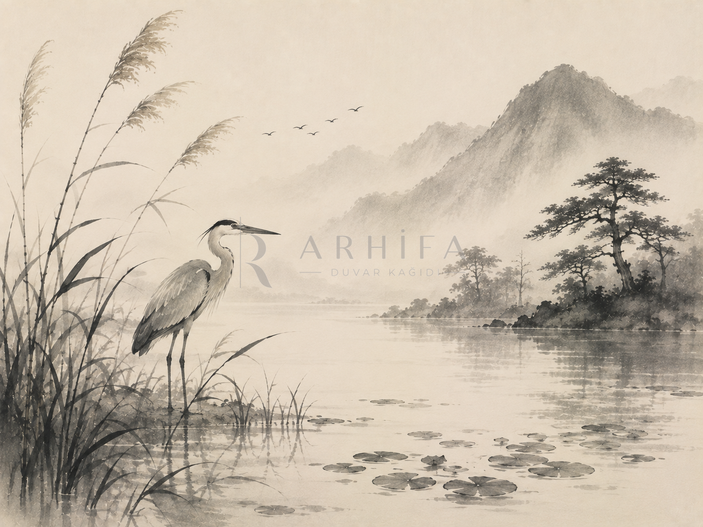 — Heron & Reeds Duvar Kağıdı (JI-011) – görsel 2