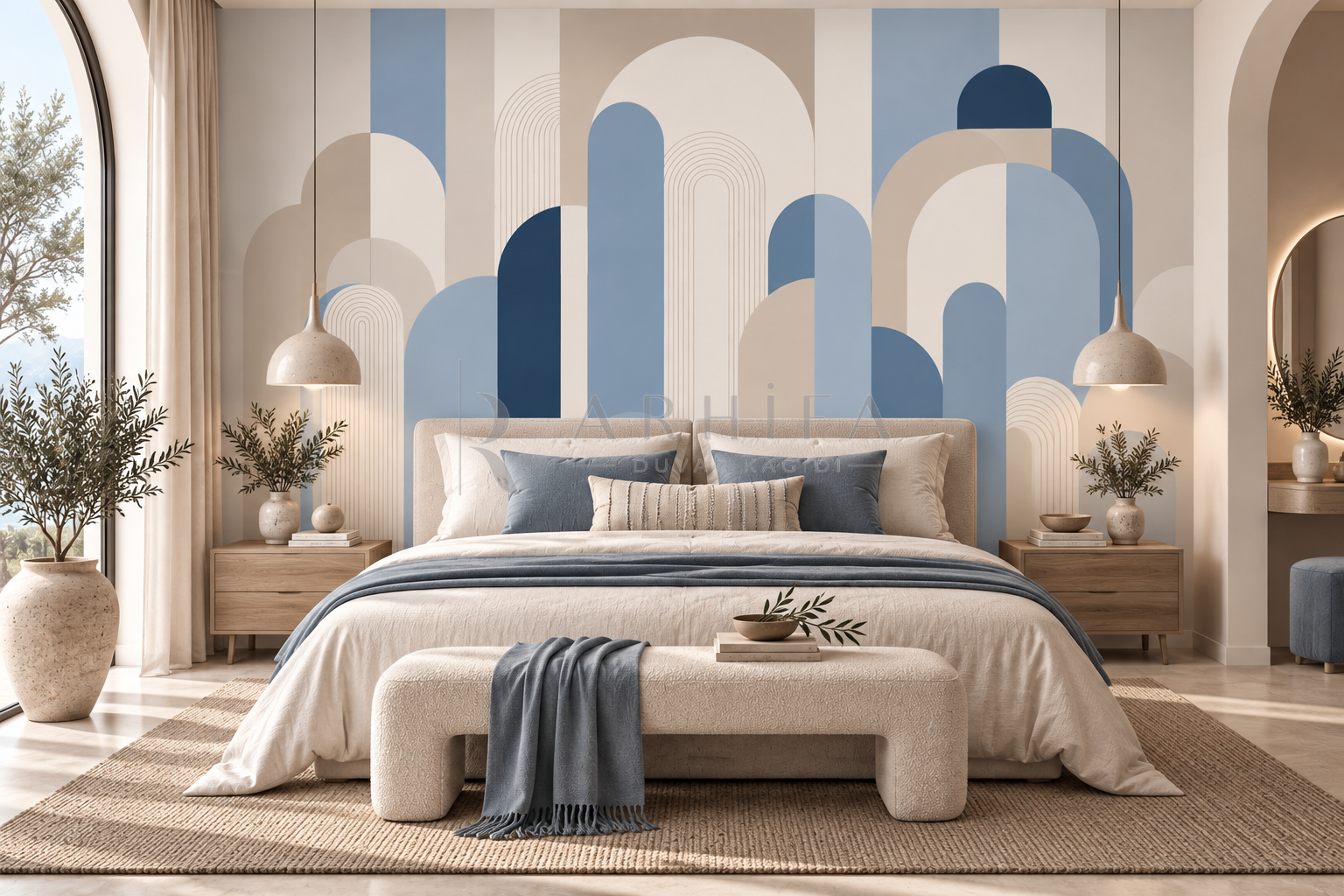 Blue Modern Arches - Özel Tasarım Duvar Kağıdı (MGB-003) görsel