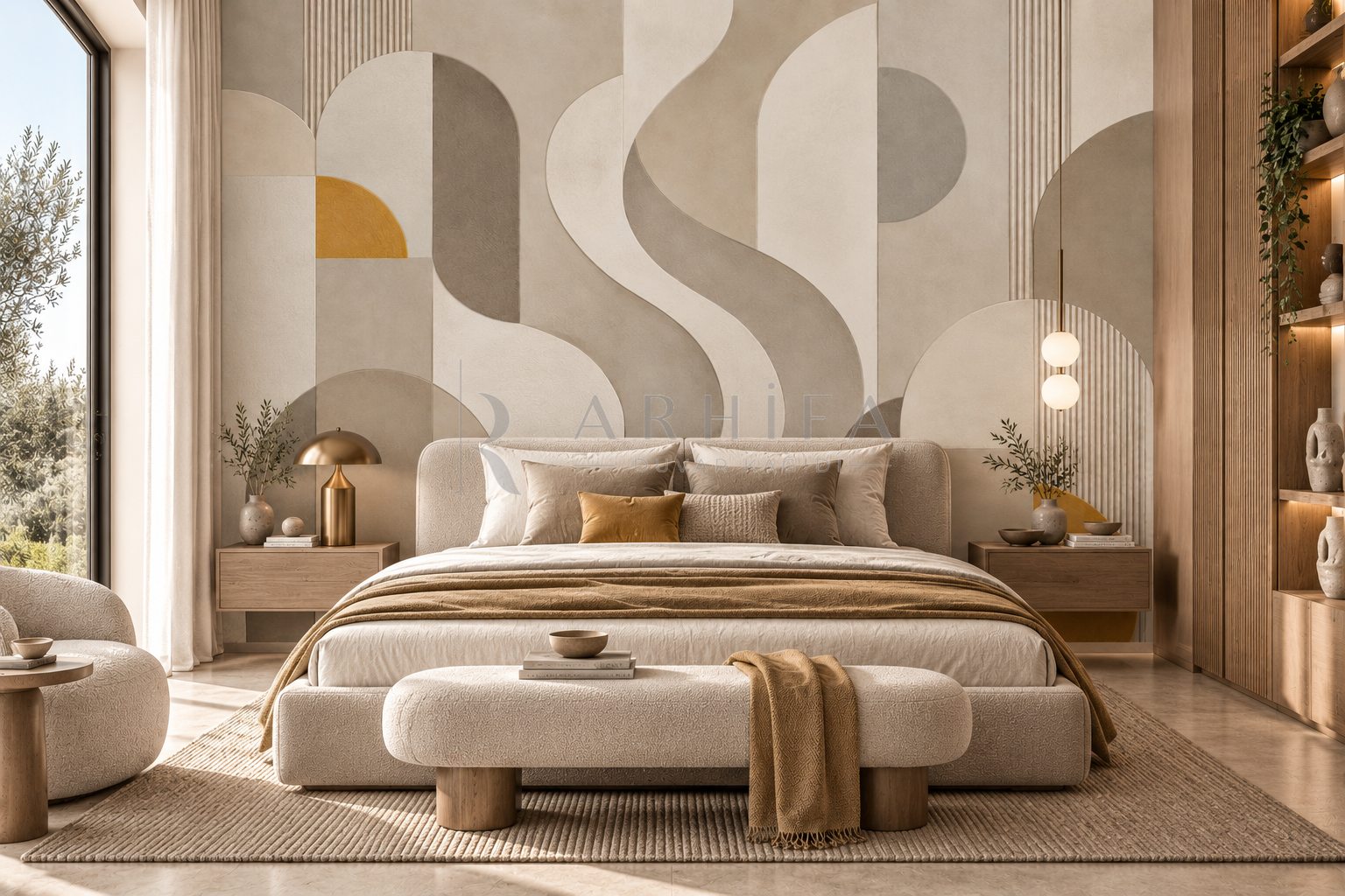 Greige Structured Curve - Özel Tasarım Duvar Kağıdı (MGG-009) görsel