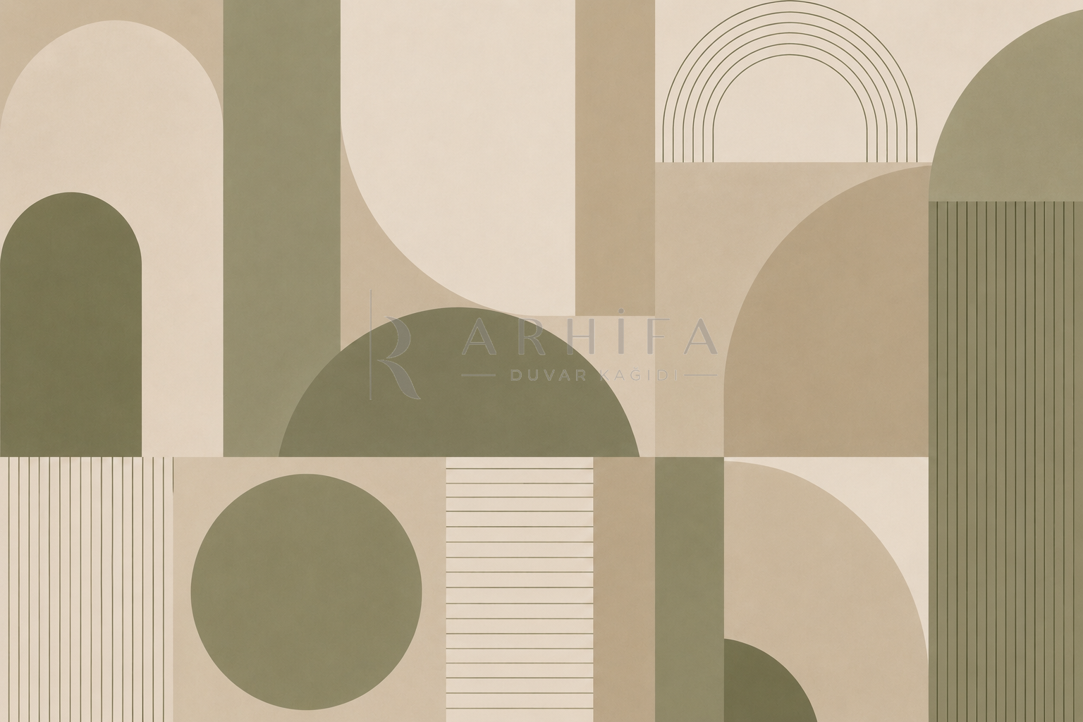 — Olive Calm Geometry Duvar Kağıdı (MGO-008) – görsel 2