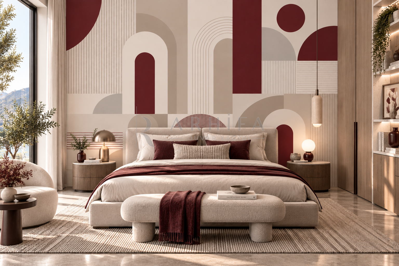 Burgundy Geometric Signature - Özel Tasarım Duvar Kağıdı (MGR-015) görsel