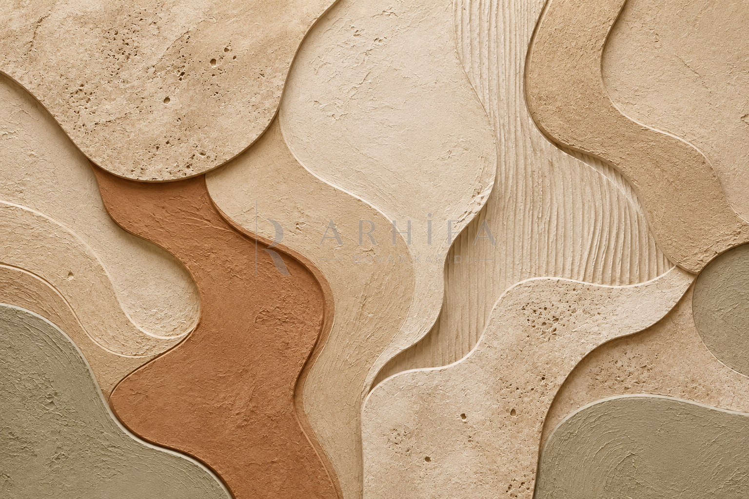 Sculpted Earth Kil ve traverten hissi veren kabartılı kompozisyon Duvar Kağıdı (MO-002) – görsel 2